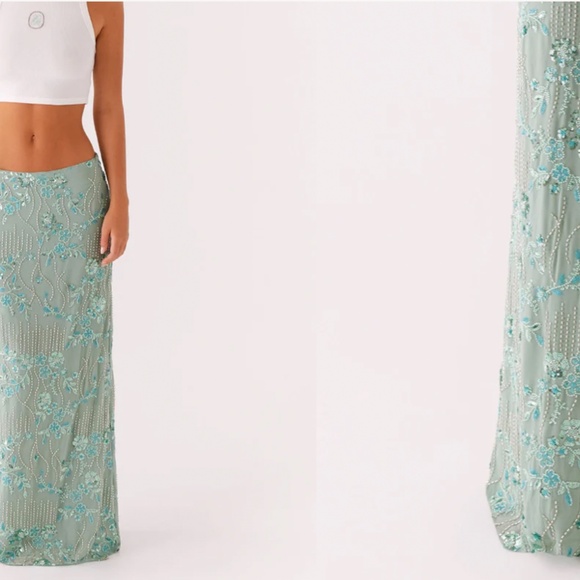 Peppermayo Exclusive - Corinna Low Rise Sequin Maxi Skirt - Mint - Picture 2 of 2